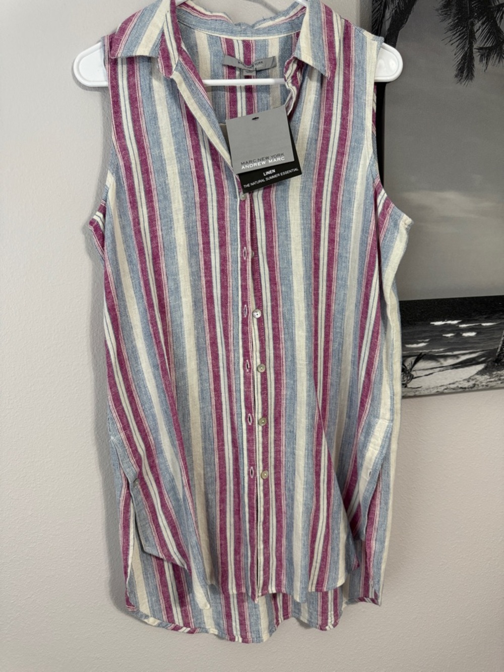 Andrew Marc 100% Linen Long Top